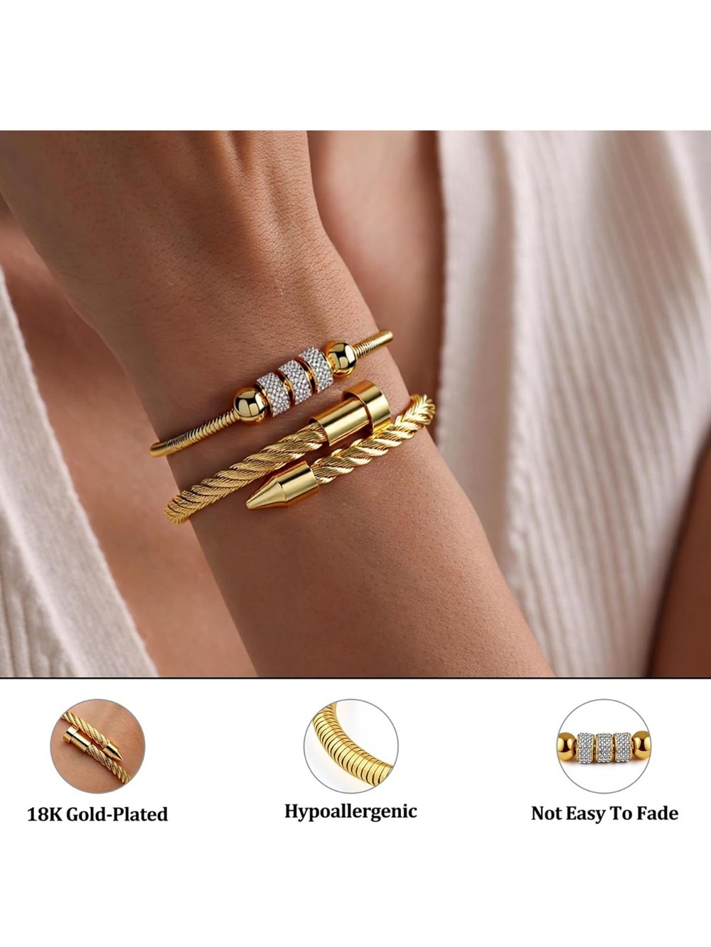 Anthropologie Gold-Tone Twisted Cuff and Beaded Bracelet Set - Picture 2 of 4